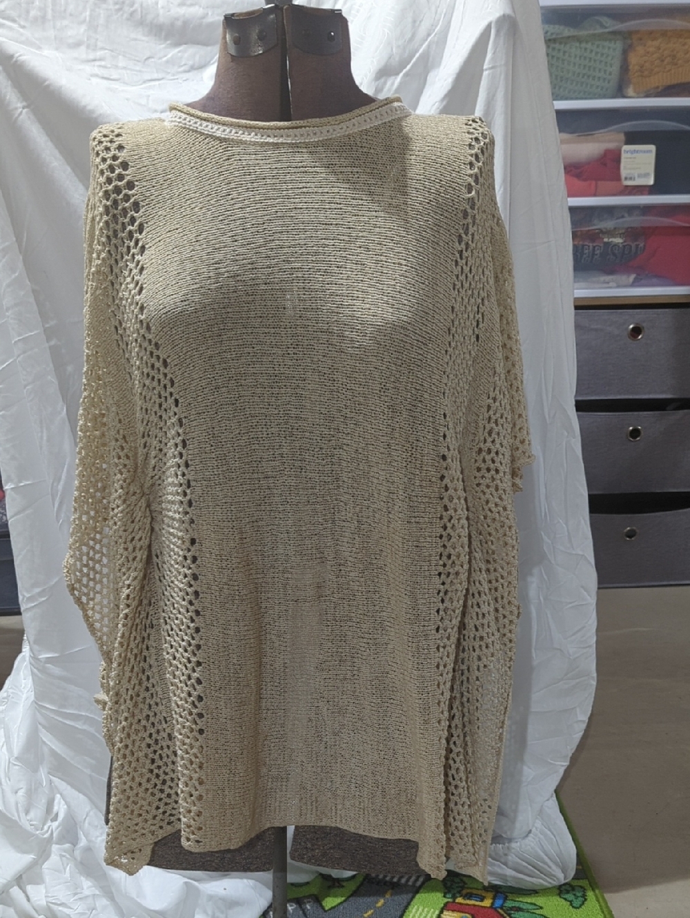 Miss Me Cream Open-Knit Crochet Poncho